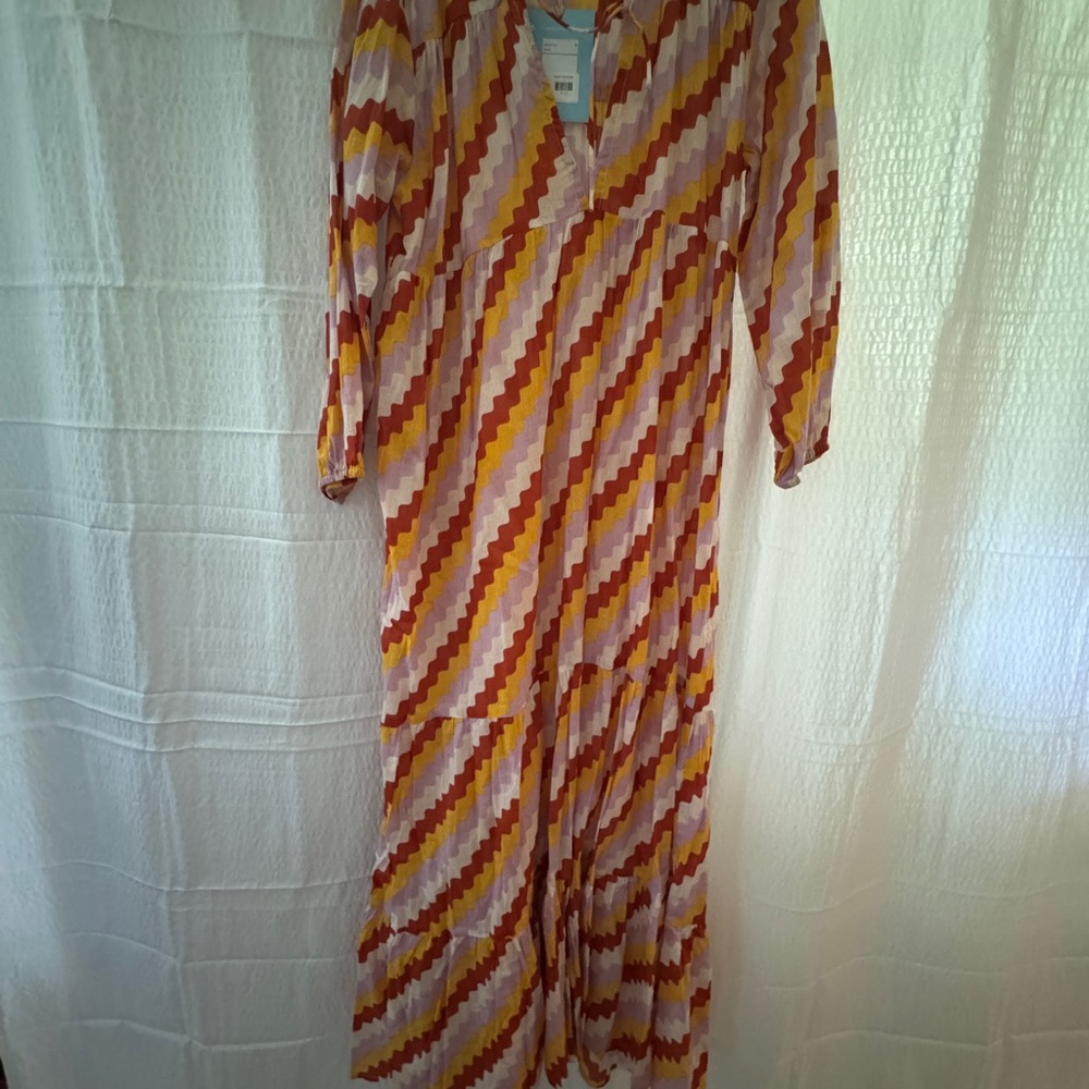 Red and Orange V-Neck Long Sleeve Maxi Sundress